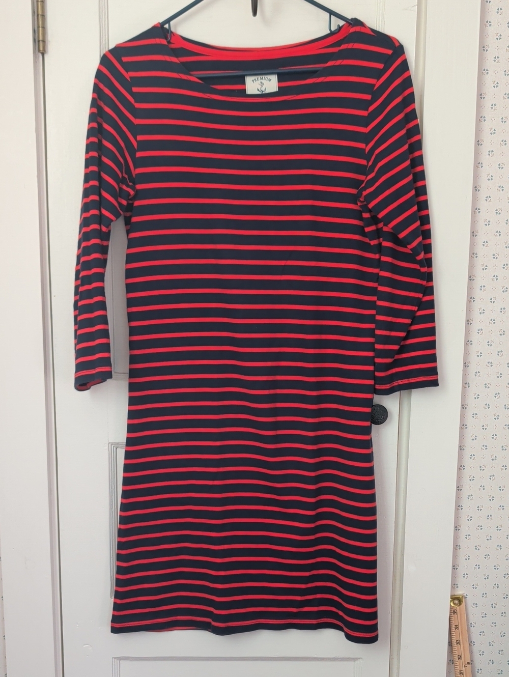 Joules 8 Dress Navy Red Striped Long Sleeve Scoop Nautical Coastal Party Cotton